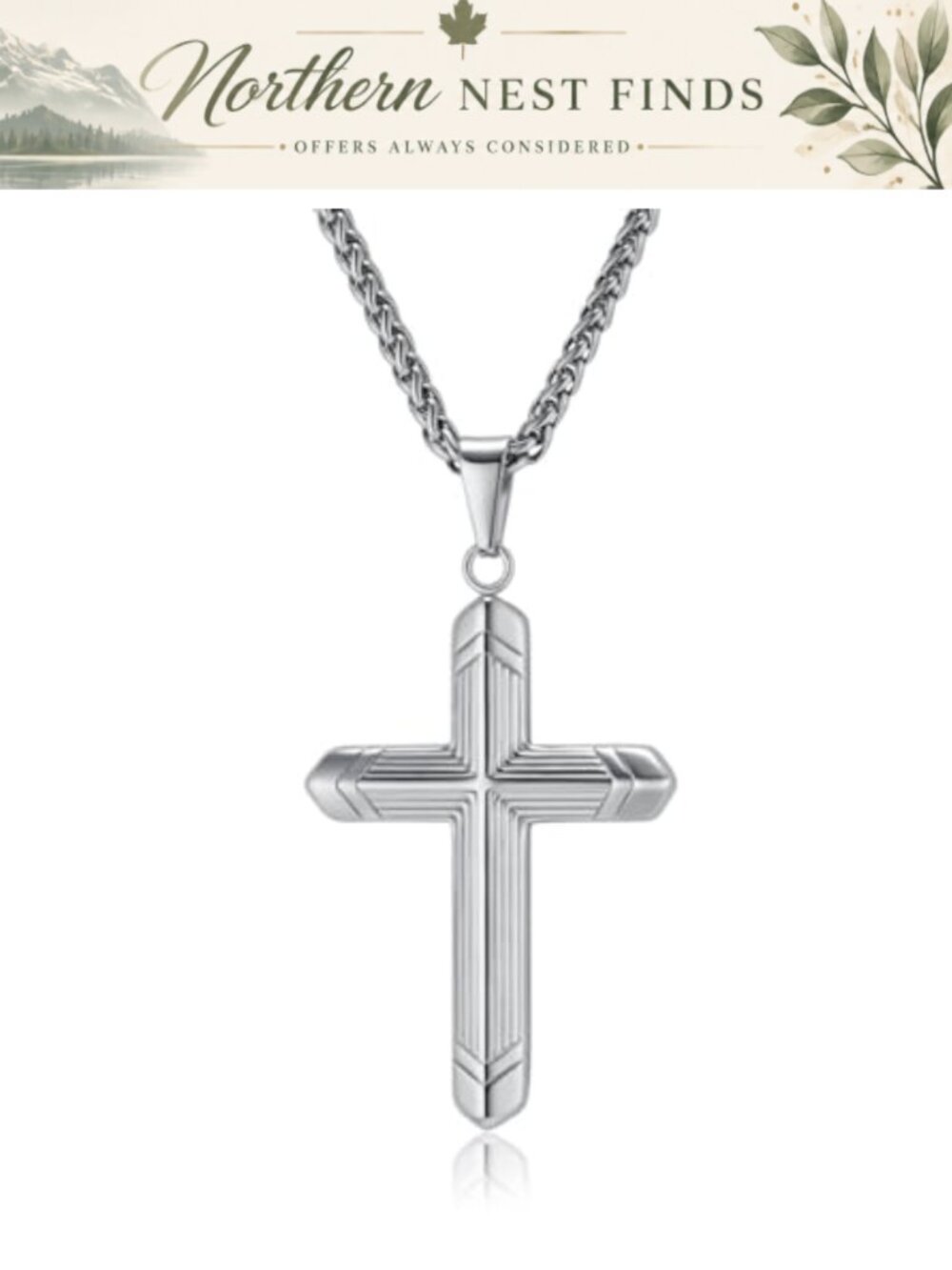 Stainless Steel Cross Necklace Beveled Edge Christian Jewelry